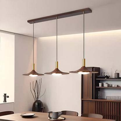 Sculptural Metal Shade Ceiling Fixture with Organic Wood-Tone Accent – 10 in or 14 in Drop Light for Island Counter Bar and Breakfast Nook –