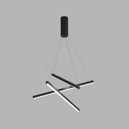Modern Linear LED Chandelier Black Metal Multi-Tier Pendant Light for Living Room Foyer Kitchen Island Dining Room