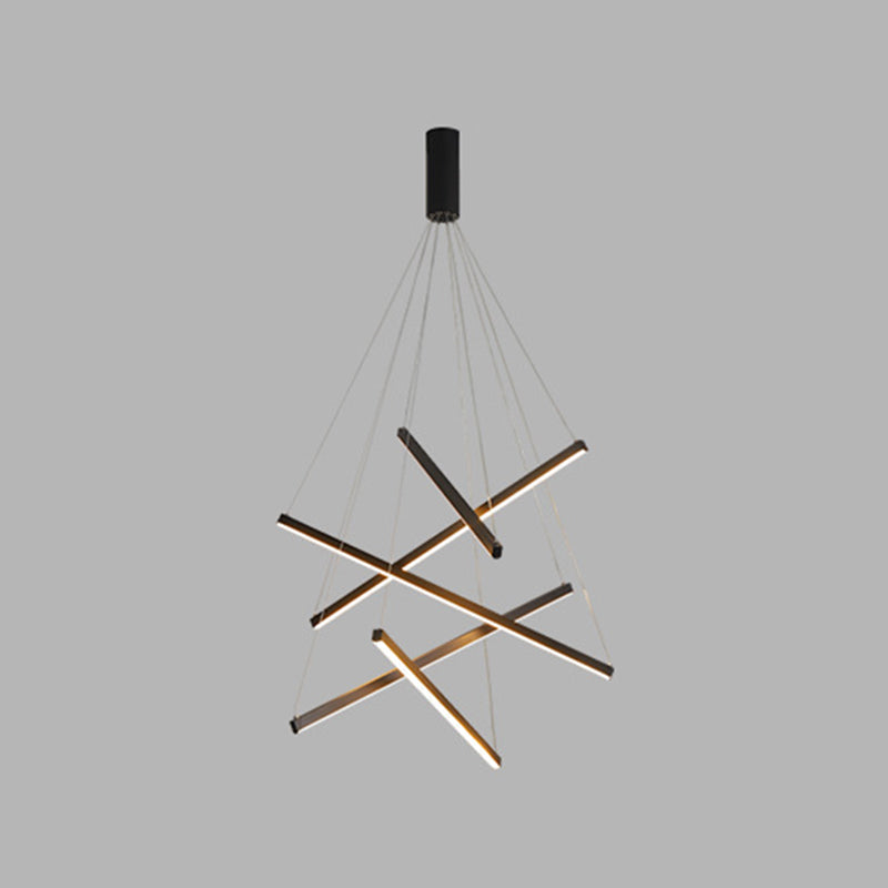 Modern Linear LED Chandelier Black Metal Multi-Tier Pendant Light for Living Room Foyer Kitchen Island Dining Room