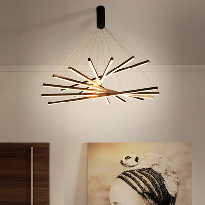 Modern Linear LED Chandelier Black Metal Multi-Tier Pendant Light for Living Room Foyer Kitchen Island Dining Room