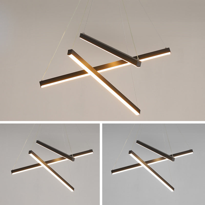 Modern Linear LED Chandelier Black Metal Multi-Tier Pendant Light for Living Room Foyer Kitchen Island Dining Room