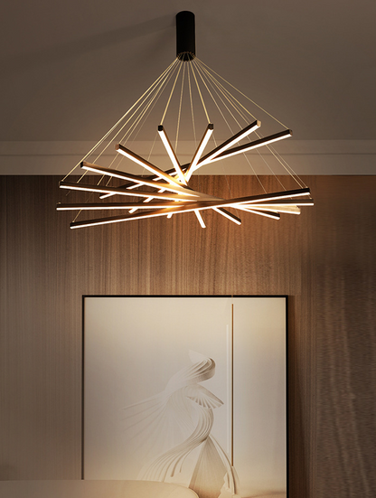Modern Linear LED Chandelier Black Metal Multi-Tier Pendant Light for Living Room Foyer Kitchen Island Dining Room
