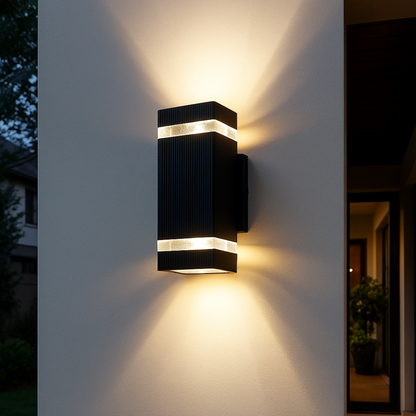 Outdoor Wall Sconce E27 Socket Weatherproof Black Finish Dual-Beam Up-Down Lighting for Entryways Patios Garden Facades Exterior Home