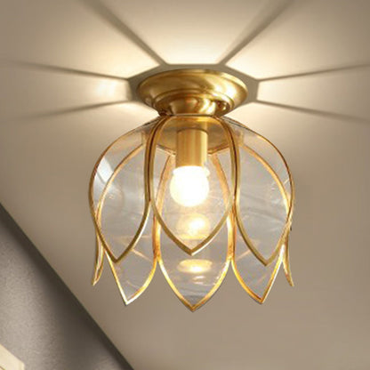 Flush Mount Ceiling Light with Clear Glass Shade in Antique Brass Finish – Single-Bulb Colonial Style for Hallways, Entryways & Bedrooms