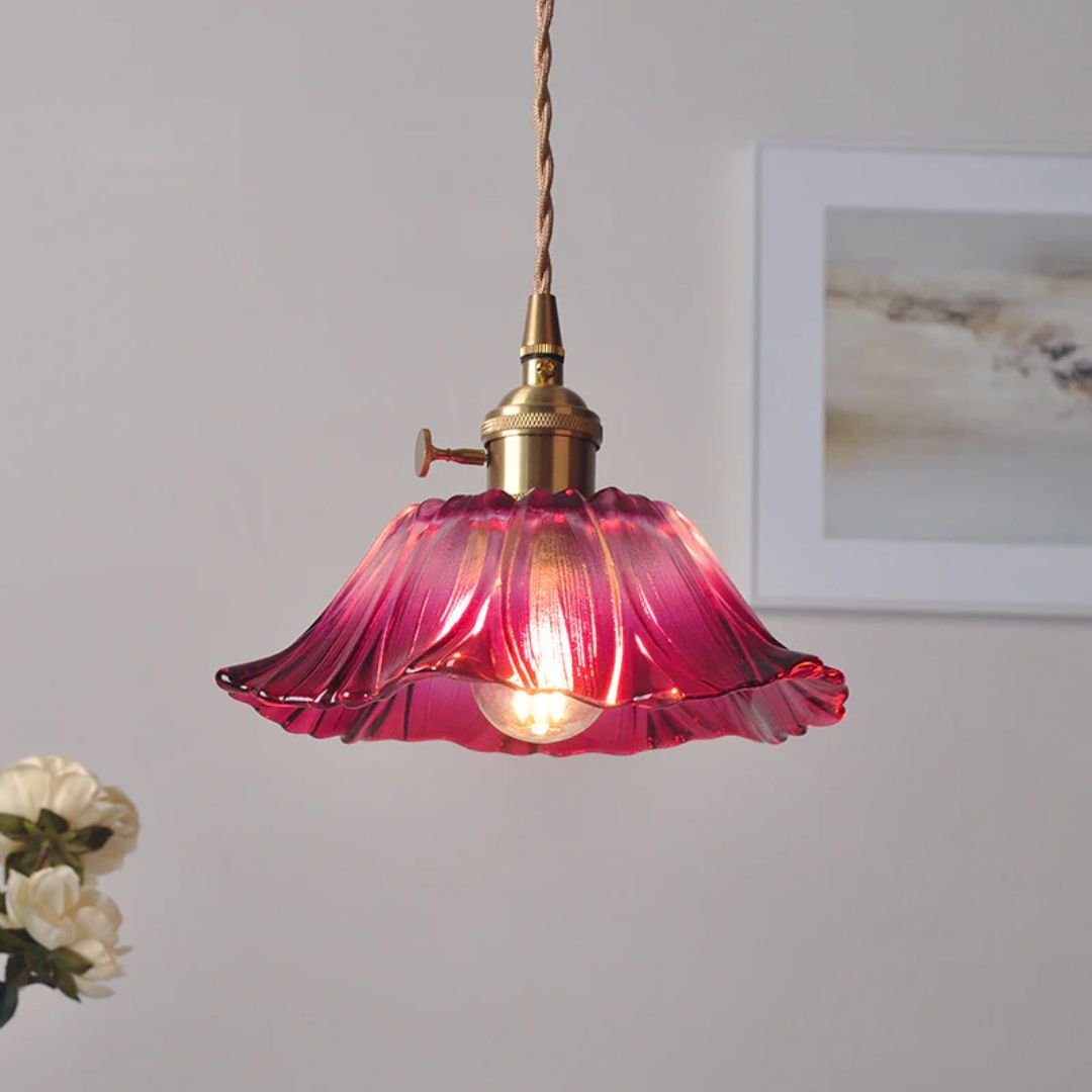 Fluted Glass Drop Ceiling Fixture 11 in Burgundy Shade Gold Hardware E27 Socket for Kitchen Island Entryway Ambient Overhead Illumination