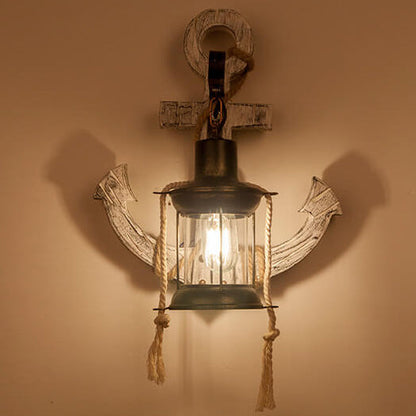Industrial Wall Sconce Light Fixture with Glass Shade for Entryway Bedroom & Living Areas | Wood & Metal Accent Lighting E26 Socket