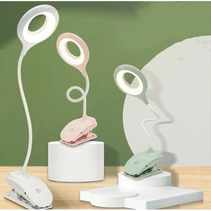 Clip-On LED Desk Light with Adjustable Gooseneck 18 Inch Touch Control Dimming USB Powered Task Lamp for Bedroom Office Study Portable Book