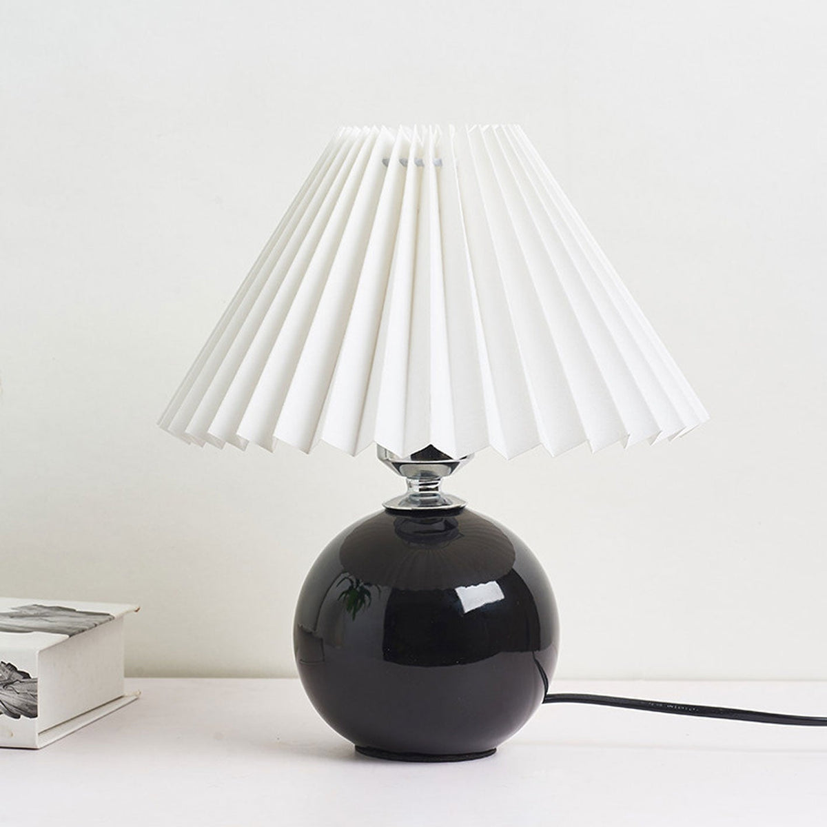 Ceramic Accent Lamp with Fabric Shade 11x9.5 in E26 Socket for Nightstand Desk Study Room Reading Light Modern Home Decor