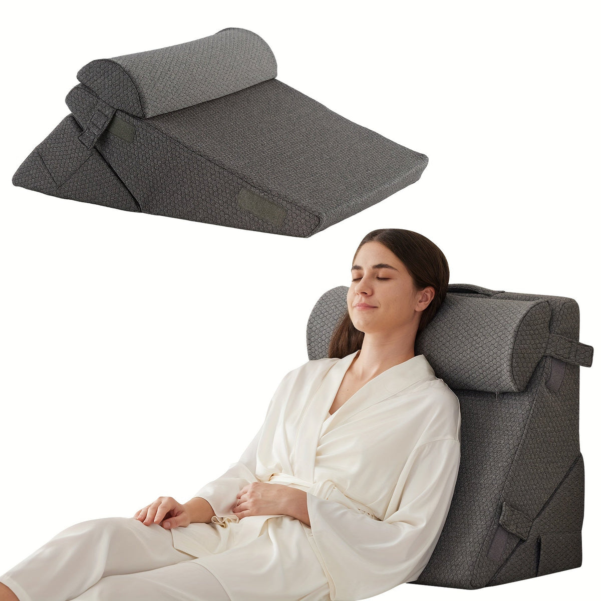 Adjustable Wedge Pillow for Bed – Elevating Support for Back, Legs & Knees with Memory Foam