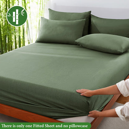 Bamboo Fiber Fitted Sheet Deep Pocket Breathable Cooling Bed Sheet Moisture Wicking Soft Bedding for Summer Twin Full Queen King Cal King