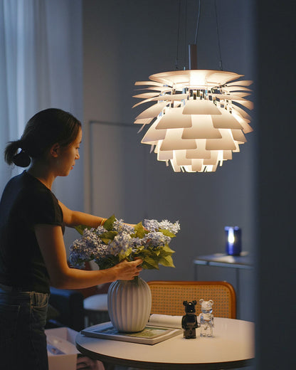 Layered Metal Fixture 19 in Wide Warm White E27 Socket Adjustable Height Kitchen Island Dining Room Cord Suspended Overhead Lighting Texture