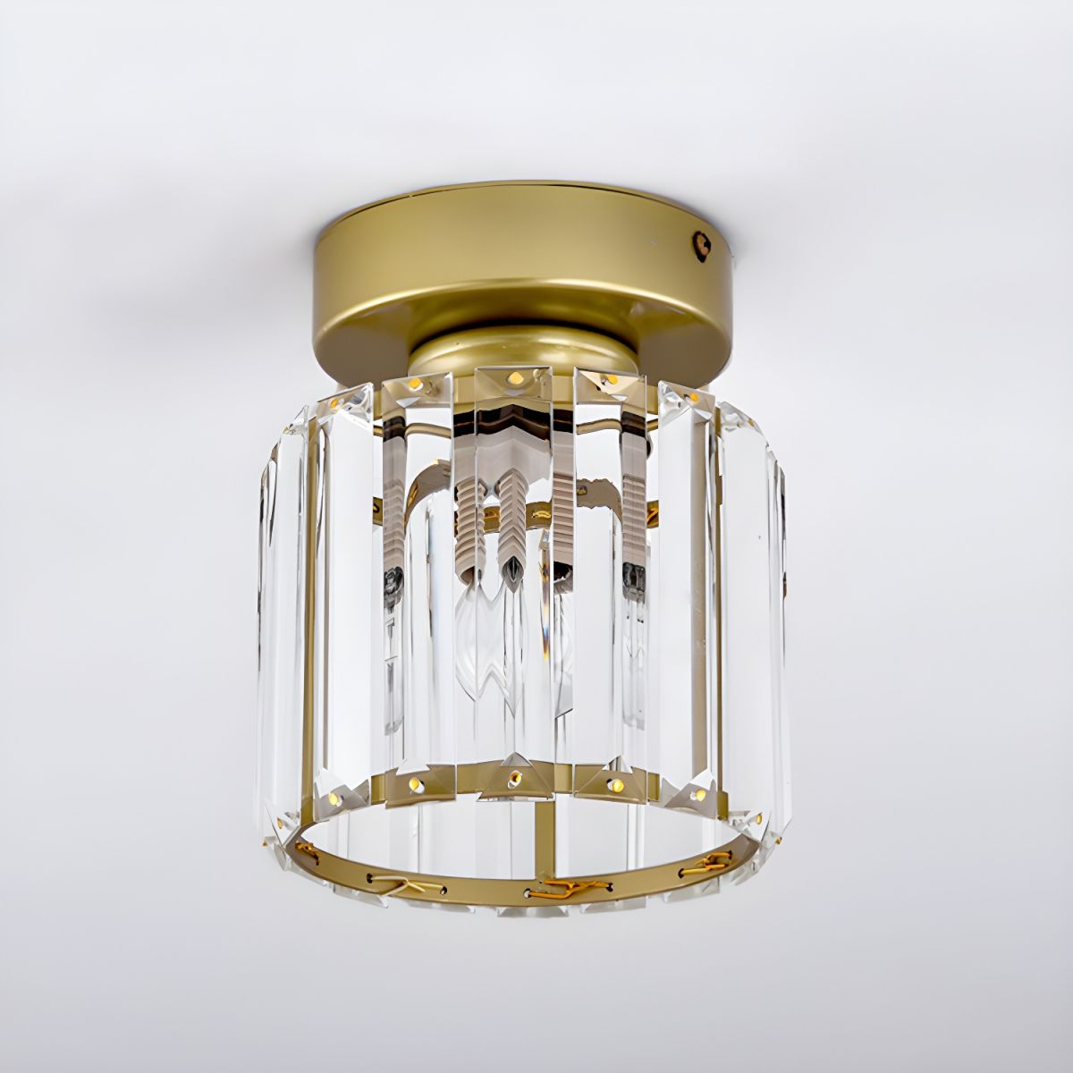 Cube Crystal Flush Mount Ceiling Light with Brass Frame 10 Inch for Bedroom Hallway Entryway Living Room Office Modern Home Lighting Fixture