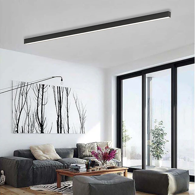 Linear LED Flush Mount Light 47-Inch Contemporary Aluminum Fixture Bedroom Hallway Kitchen Bar Overhead Lighting Slim Profile Low Profile Bl
