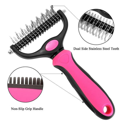 Dual-Blade Pet Deshedding Brush for Dogs & Cats – Stainless Steel Grooming Comb for Medium to Long Coats