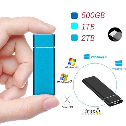 Portable Solid State Drive 520 MB/s USB-C 1TB 2TB Aluminum for Laptop Desktop Mac PC Backup Photo Video Storage