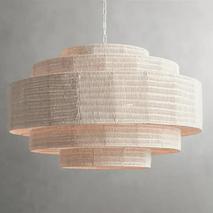 Woven Rattan Ceiling Chandelier with Layered Dome Shade – 28 or 40 Inch Natural Boho Pendant Light for Dining Room, Bedroom, Living Room