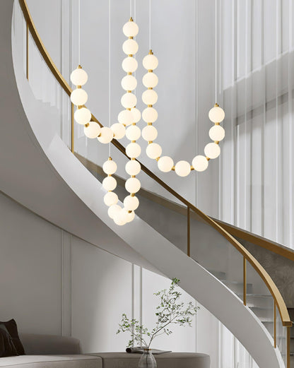 Cascading Glass Globe Pendant Light Fixture Gold White Contemporary Overhead Illumination for Breakfast Bar Eating Area Lounge 39 inch
