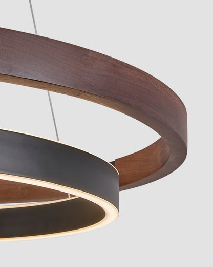 Circular Wood Ring Chandelier with LED Lighting 24-47 Inches Adjustable Height Farmhouse Dining Room Kitchen Island Ceiling Fixture