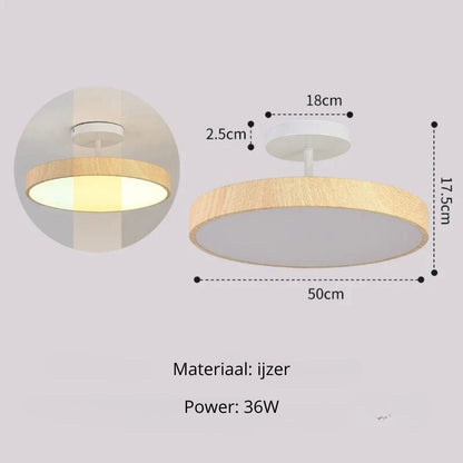 Flush Mount Ceiling Light with Wood Grain Finish & Gold Frame – Modern Scandinavian Design for Living Room, Bedroom & Dining Room