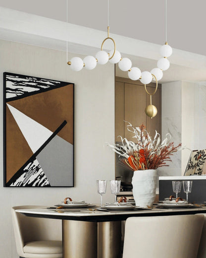 Cascading Glass Globe Pendant Light Fixture Gold White Contemporary Overhead Illumination for Breakfast Bar Eating Area Lounge 39 inch