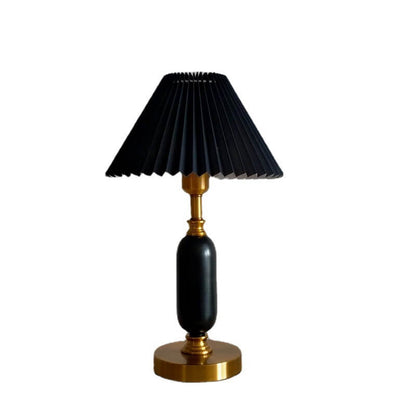 Pleated Bedside Lamp with Metal Base and Fabric Shade for Bedroom, Living Room & Study | E26 Socket