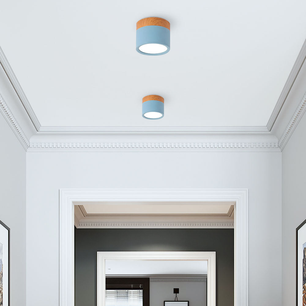 Round LED Flush Mount Light Fixture Wood Accent Aluminum 5W 7W for Entryway Bedroom Kitchen Hallway Ceiling Lamp Modern Minimalist Scandinav