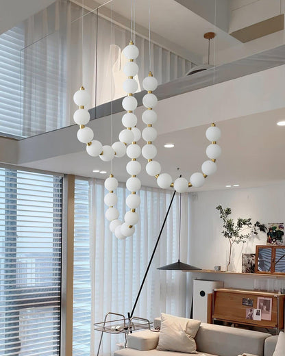Cascading Glass Globe Pendant Light Fixture Gold White Contemporary Overhead Illumination for Breakfast Bar Eating Area Lounge 39 inch