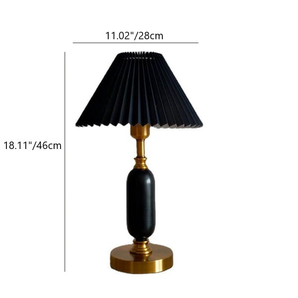 Metal Desk Lamp with Pleated Shade 18 in Tall E12 Socket Plug-In for Bedroom Nightstand Office Study Living Room Reading Light Contemporary