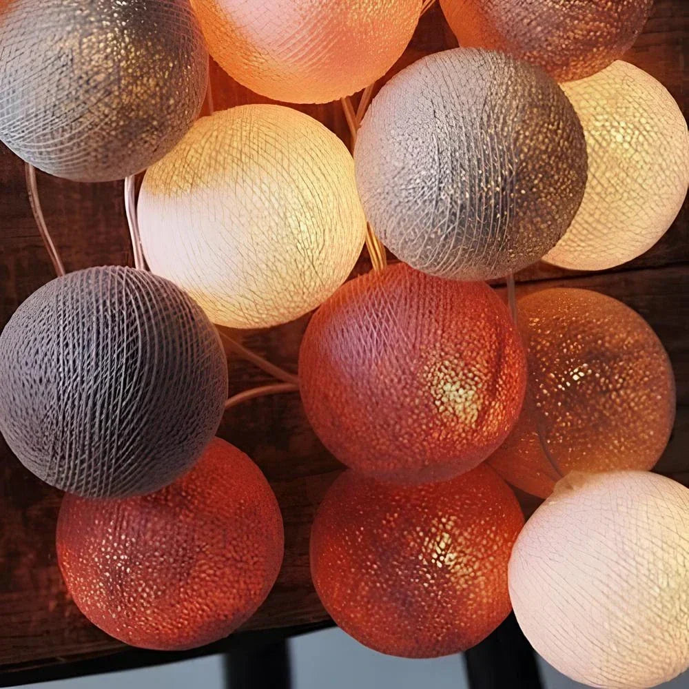 Cotton Ball String Lights LED Garland for Bedroom Living Room Nursery Party Decor USB or Battery Powered Ambient Lighting