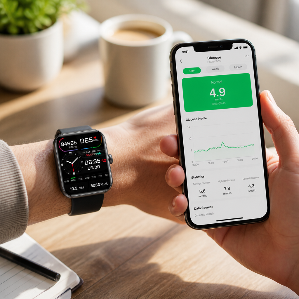 Reloj monitor de glucosa no invasivo e indoloro (batería de 5 días)
