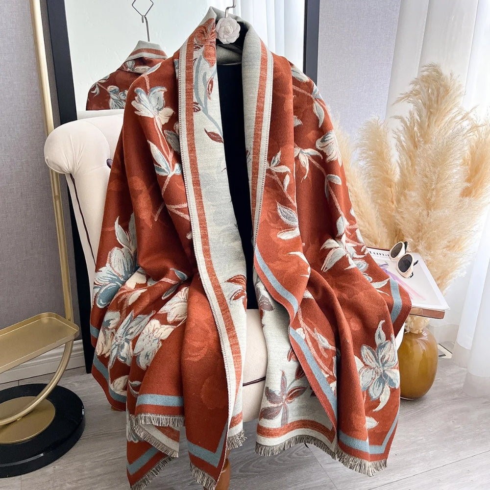 Elara Shawl Scarf - Double-Sided Floral Microfiber, Warm and Stylish