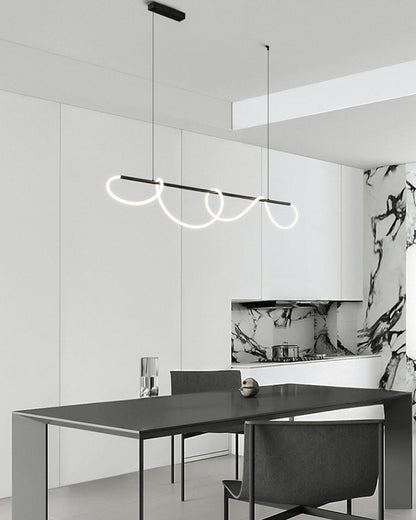 Linear LED Island Chandelier with Silicone Wave Design 43-Inch Brass Adjustable Height Dimmable Kitchen Pendant for Dining Table Modern Hang