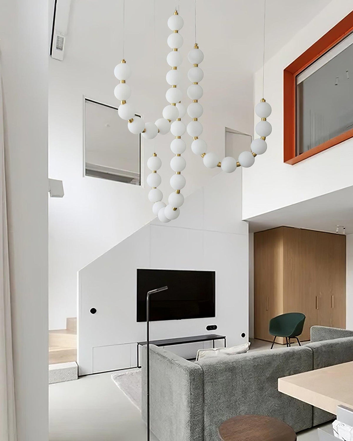 Cascading Glass Globe Pendant Light Fixture Gold White Contemporary Overhead Illumination for Breakfast Bar Eating Area Lounge 39 inch