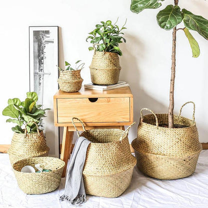 Artisan Rattan Planter or Storage Basket with Handles
