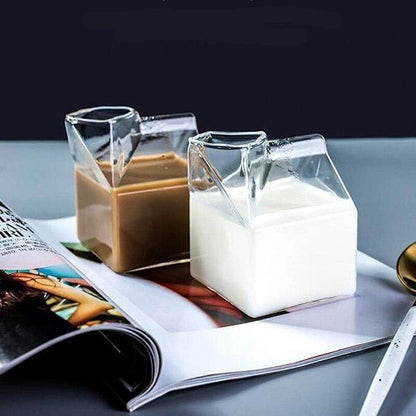 Compact Glass Milk Carton Mug