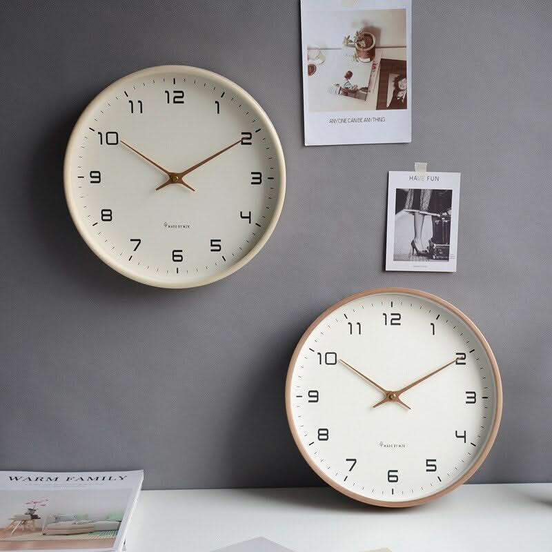 Wood Wall Clock Silent Quartz Movement Minimalist Scandinavian Style for Living Room Bedroom Office Natural Grain Finish