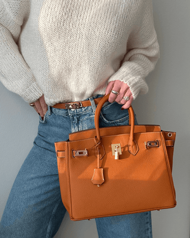 Ortekor Elegant Leather Handbag with Gold Lock Hardware | Stylish & Versatile Accessory for Everyday Use