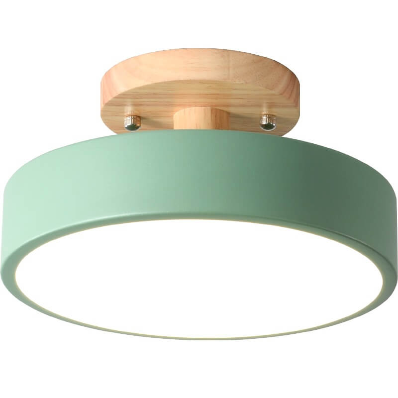 LED Semi-Flush Ceiling Light 12 in Wood & Acrylic Low-Profile Fixture for Bedroom Hallway Living Room Modern Home Lighting 3-Color Temperatu