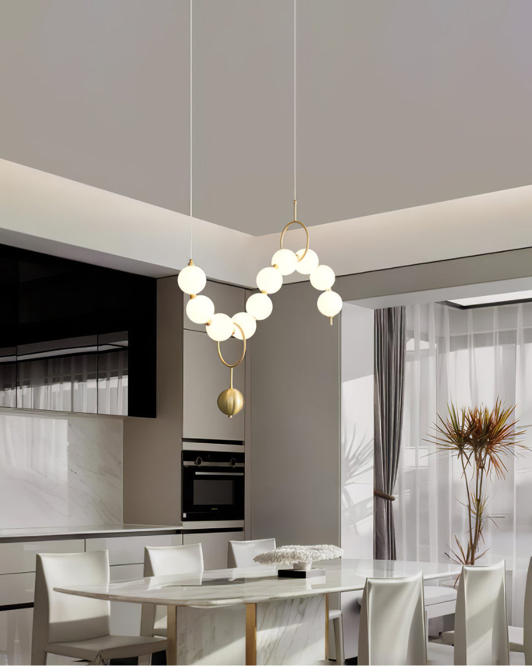 Cascading Glass Globe Pendant Light Fixture Gold White Contemporary Overhead Illumination for Breakfast Bar Eating Area Lounge 39 inch