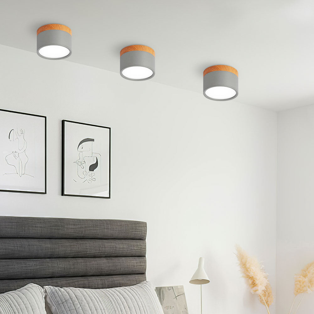 Round LED Flush Mount Light Fixture Wood Accent Aluminum 5W 7W for Entryway Bedroom Kitchen Hallway Ceiling Lamp Modern Minimalist Scandinav