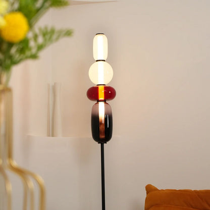 Artisan Glass Standing Lamp 63 in Red White Black Accent Light for Living Room Contemporary Sculptural Décor LED Uplight Statement Piece