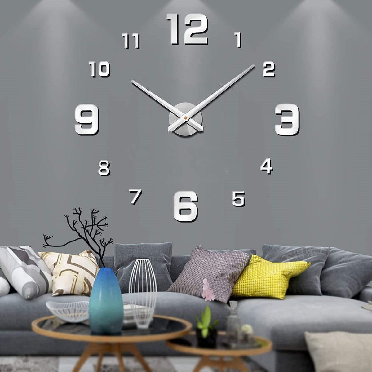 Oversized Decorative Timepiece with Dimensional Numbers for Entryway Kitchen Bedroom 16-Inch Round Silent Quartz Movement Battery-Operated C