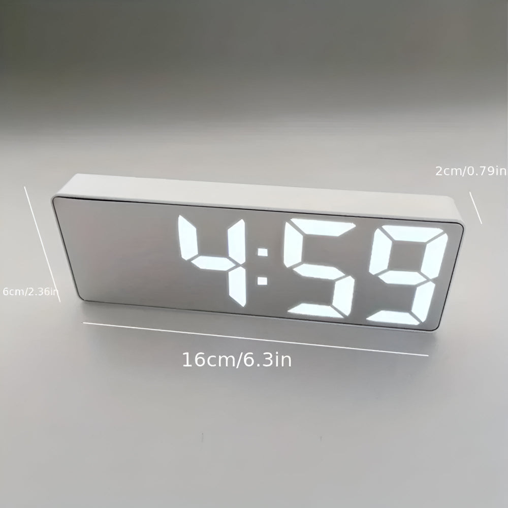 LED Alarm Clock with Mirror Display Temperature Date 12/24 Hour Format Snooze Battery USB Powered Nightstand Bedroom Office Desktop