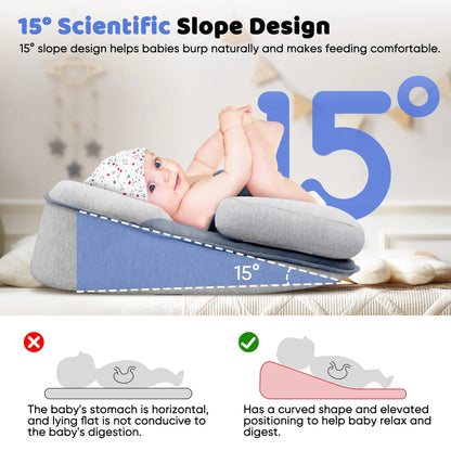 Inclined Infant Lounger for Newborns 23 in Cotton Padded Sleep Support Cushion with Adjustable Bolster Gray Portable Nursery Nest for Post-F