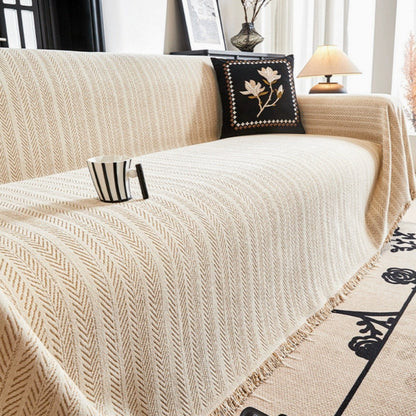 Textured Chenille Couch Cover with Tassels – Non-Slip Pet-Friendly Sofa Protector for 2-3-4 Seater Sectional Living Room Furniture