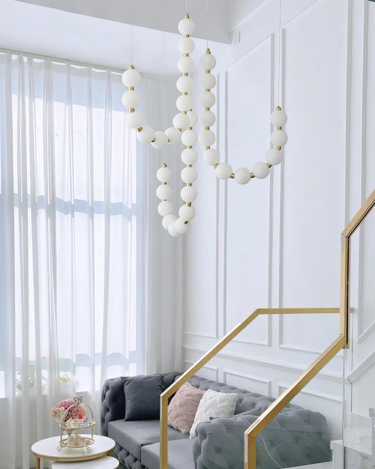 Cascading Glass Globe Pendant Light Fixture Gold White Contemporary Overhead Illumination for Breakfast Bar Eating Area Lounge 39 inch