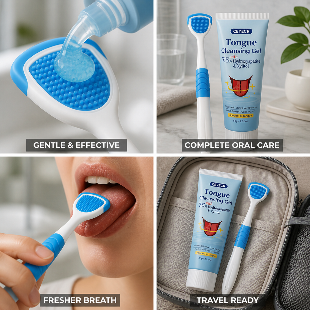 Gel limpiador lingual de aliento fresco (con cepillo)