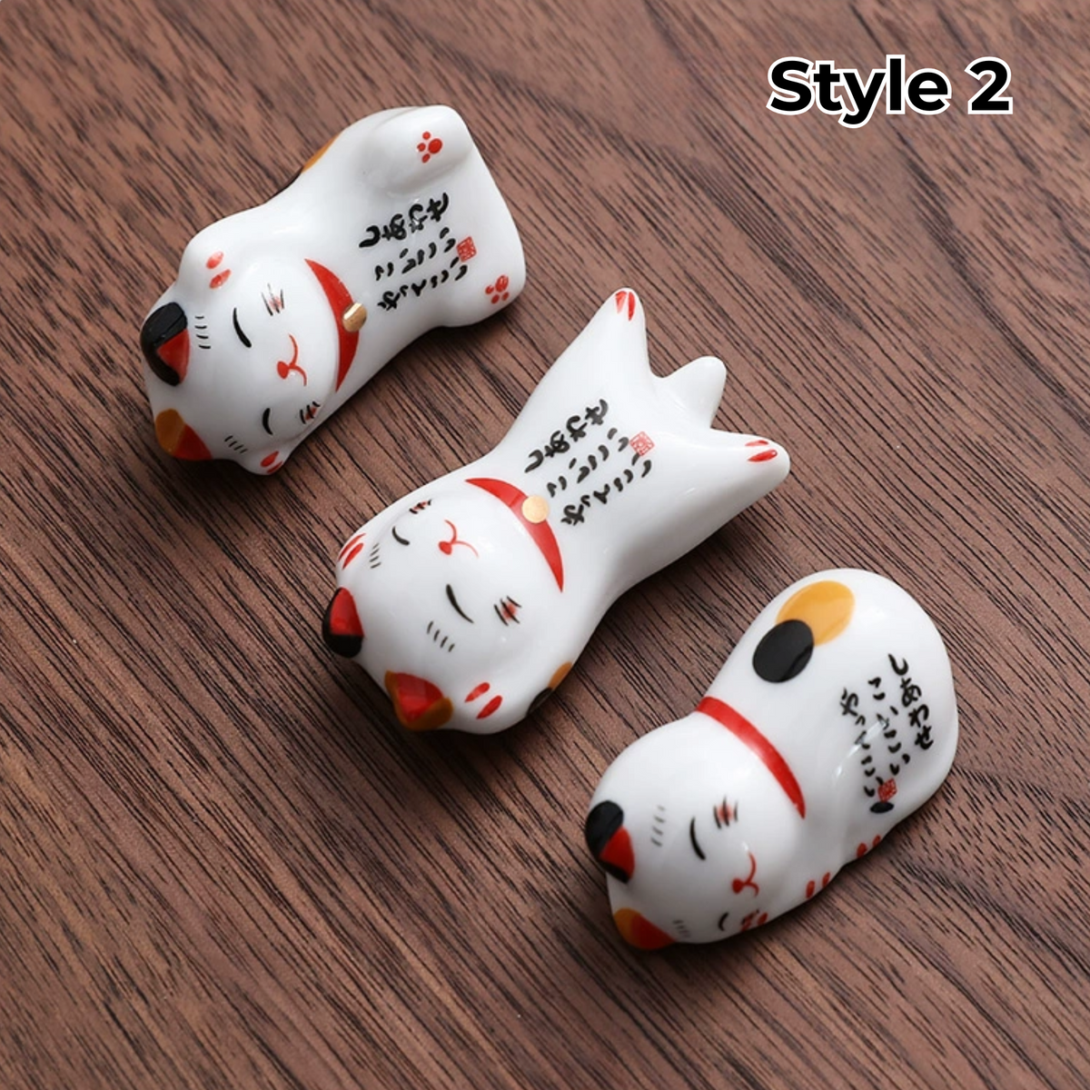 Porcelain Utensil Holders with Animal and Fruit Designs for Asian Dining – Set of 3 Decorative Tabletop Rests