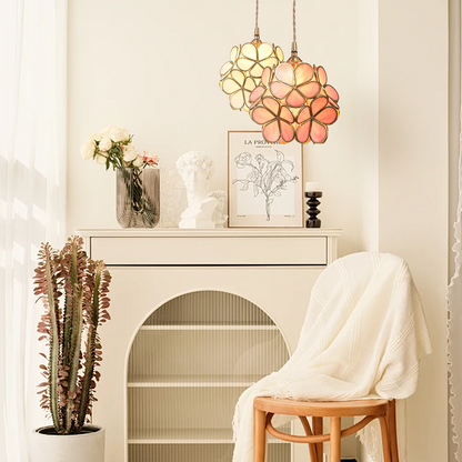 Sculptural Glass Petal Hanging Fixture E27 40W Single-Bulb Overhead Lamp for Dining Room Bedroom Entryway Ambient Decor Layered Glow