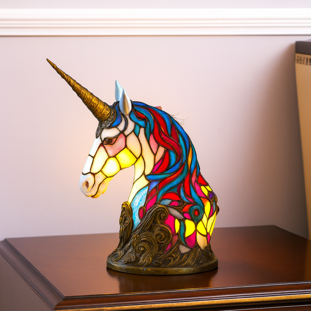 Handcrafted Unicorn Night Light Lamp with Warm Glow for Kids Rooms, Nursery, Bedside Table Decor - Whimsical Fantasy Animal Desk Lamp Gift f